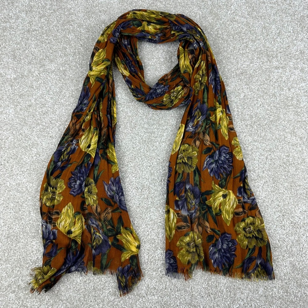 Patricia Nash Floral Scarf Rust Orange Mustard Yellow 100% Viscose Boho Wrap